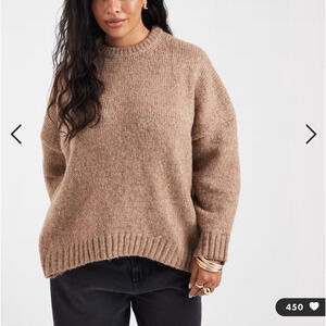 ASOS DESIGN Curve size 16 oversized crew neck sweater with curved hem dark beige